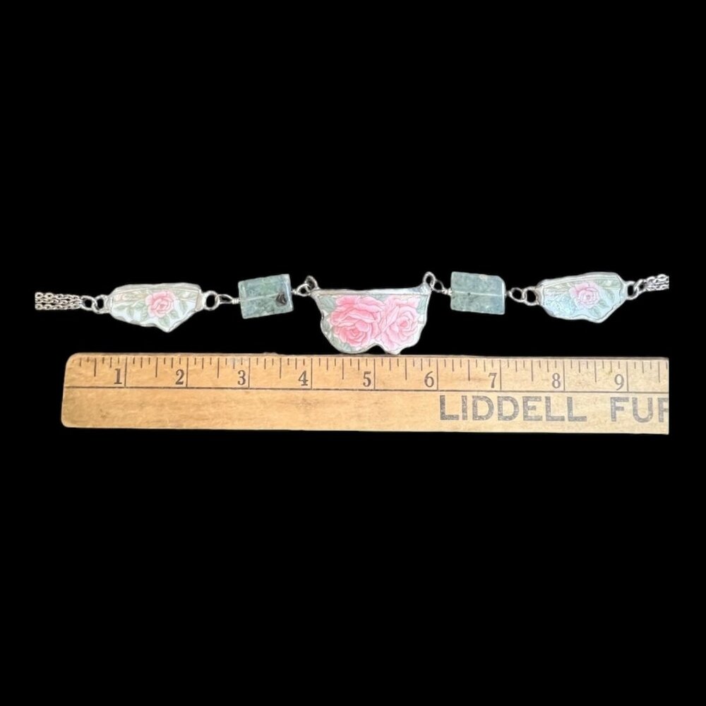 Artisan Antique Lynns USA Broken  China Roses Triple Necklace W/ Prehnite Stones - Picture 13 of 16